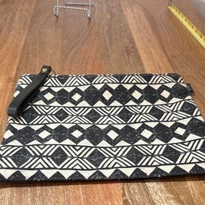 Printed Wild Black Leather and canvas Print Wristlet Clutch